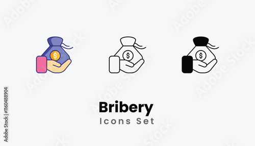 Bribery  Icons thin line and glyph vector icon stock illustration