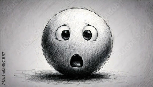 Funny shocked emoji ball on white background.