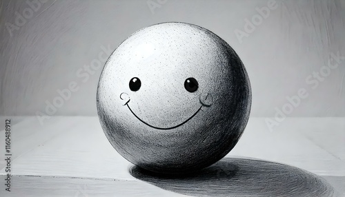 Playful smiley emoji ball on white background.