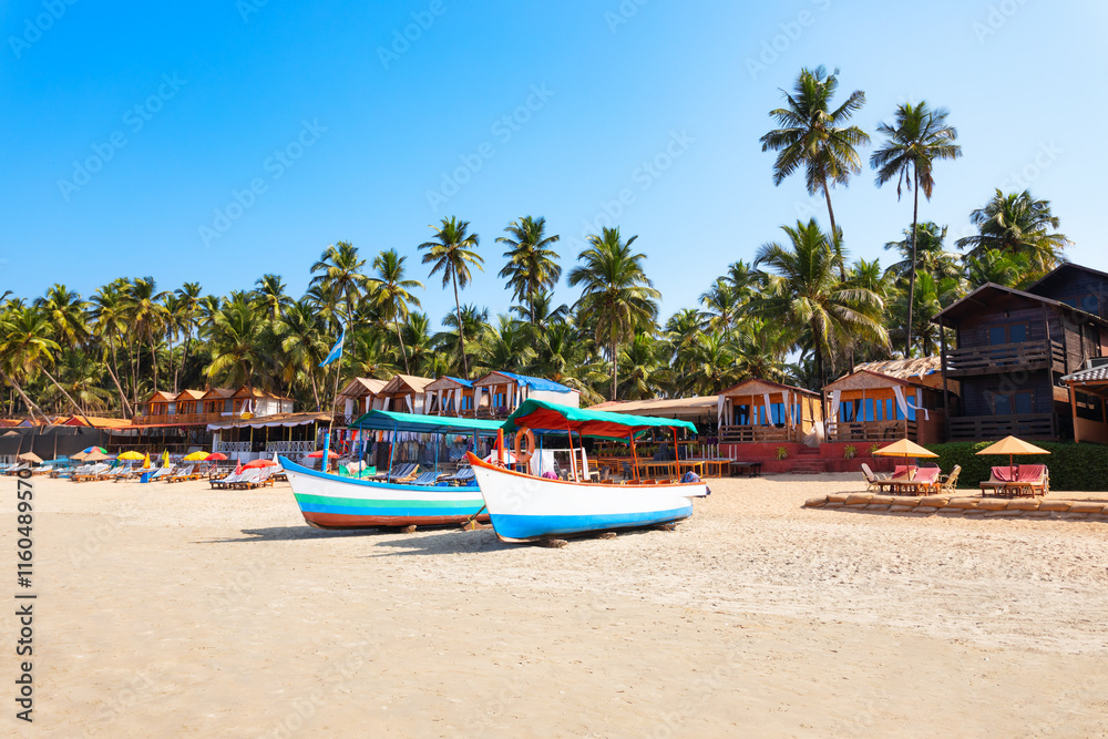 Boats at the Palolem Beach in Goa, India