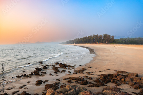 Galgibaga Beach at sunset, Goa state in India photo