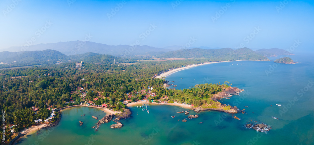 Fototapeta premium Palolem Beach aerial panoramic view in Goa, India