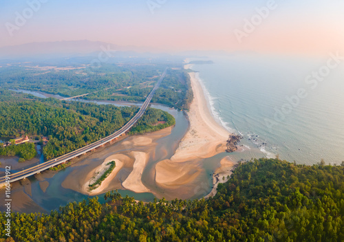 Galgibaga Beach aerial panoramic view in Goa, India photo