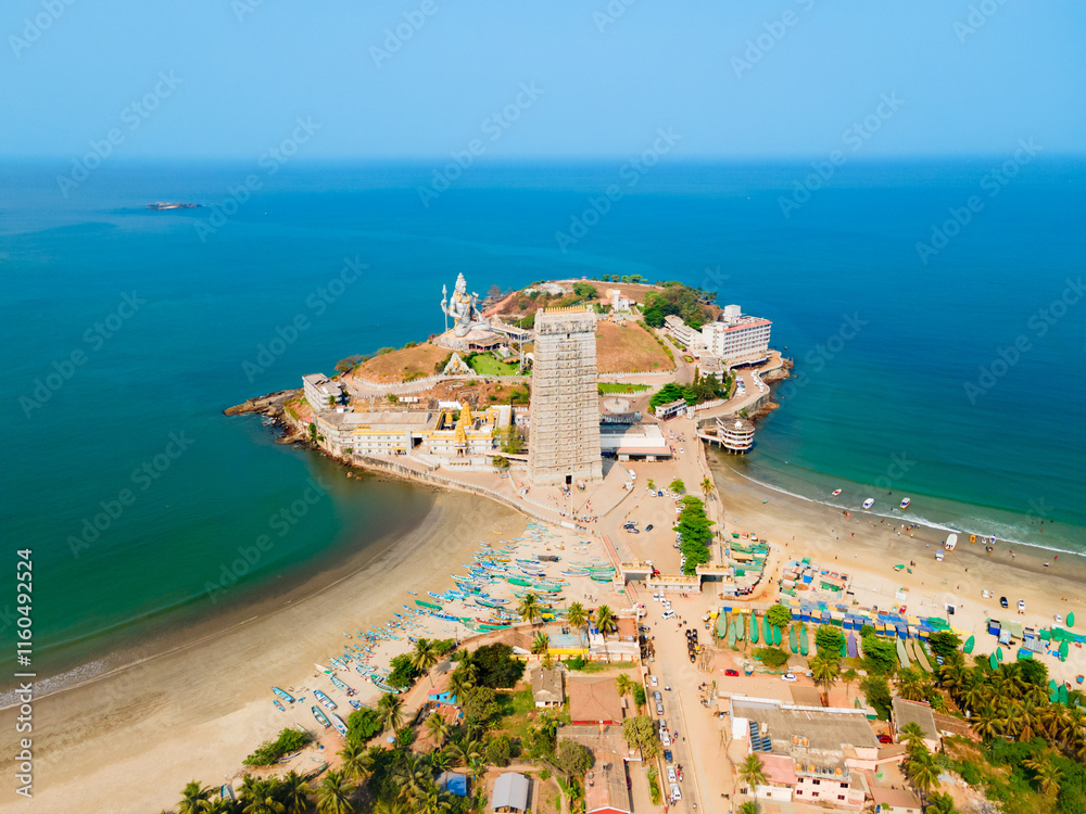 Murudeshwara Temple aerial panoramic view in India