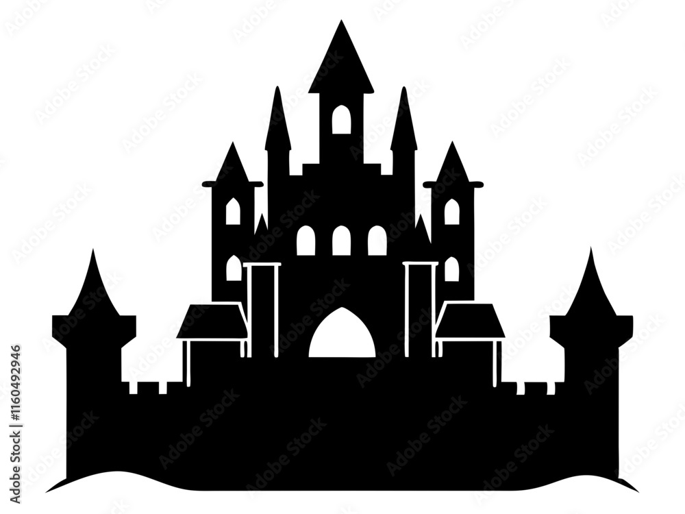 Obraz premium castle black silhouette vector, Simple silhouette Design vector icon with white background