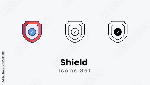 Shield  Icons thin line and glyph vector icon stock illustration