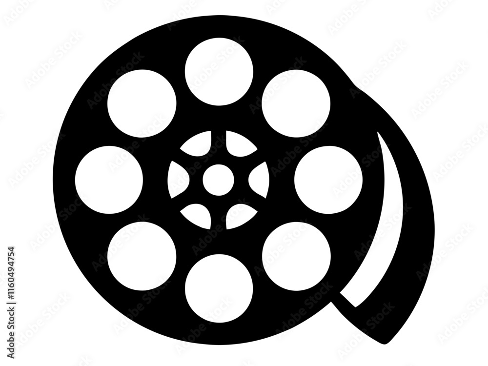 Movie reel black silhouette vector, Simple silhouette Design vector icon with white background Movie reel black silhouette vector, Simple silhouette Design vector icon with white background