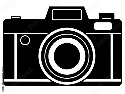 camera black silhouette vector, Simple silhouette Design vector icon with white background