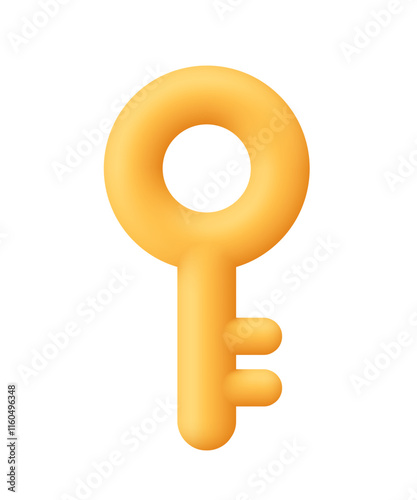 Golden yellow key. Protection, security, real estate concept. 3d vector icon. Cartoon minimal style.