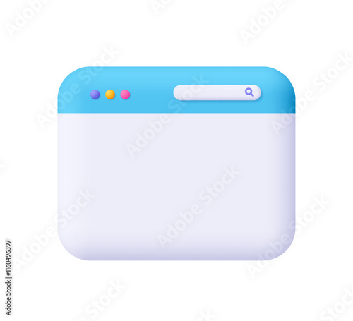 Website page, browser window with tab and search bar. User interface, computer software, web development concept. 3d vector icon. Cartoon minimal style.