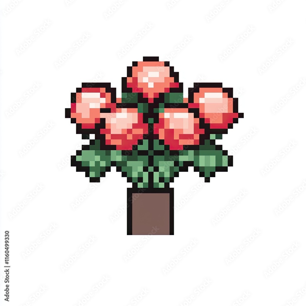 Pixel Art Flower Pot Red Blooms 8 bit Plant Game Asset Pixel Art Flower Pot Red Blooms 8 bit Plant Game Asset