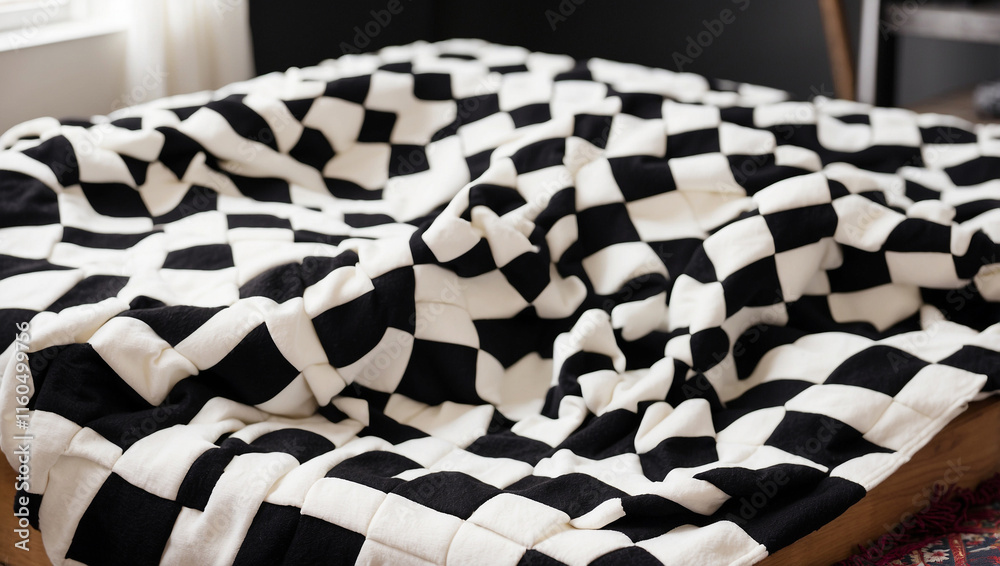 Fototapeta premium A Cozy Black and White Checkered Blanket, Perfect for Warmth and Comfort