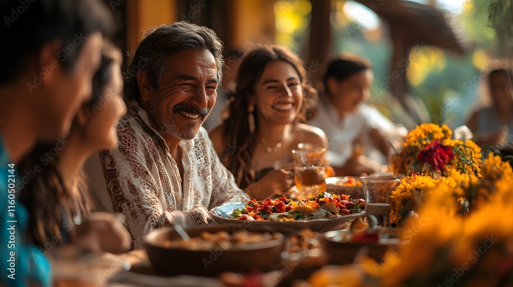 A heartwarming scene of a family enjoying a delicious meal together outdoors. Laughter and love fill the air as they celebrate. Joyful Family Gathering at a Festive Outdoor Dinner A heartwarming scene of a family enjoying a delicious meal together outdoors. Laughter and love fill the air as they celebrate. Joyful Family Gathering at a Festive Outdoor Dinner