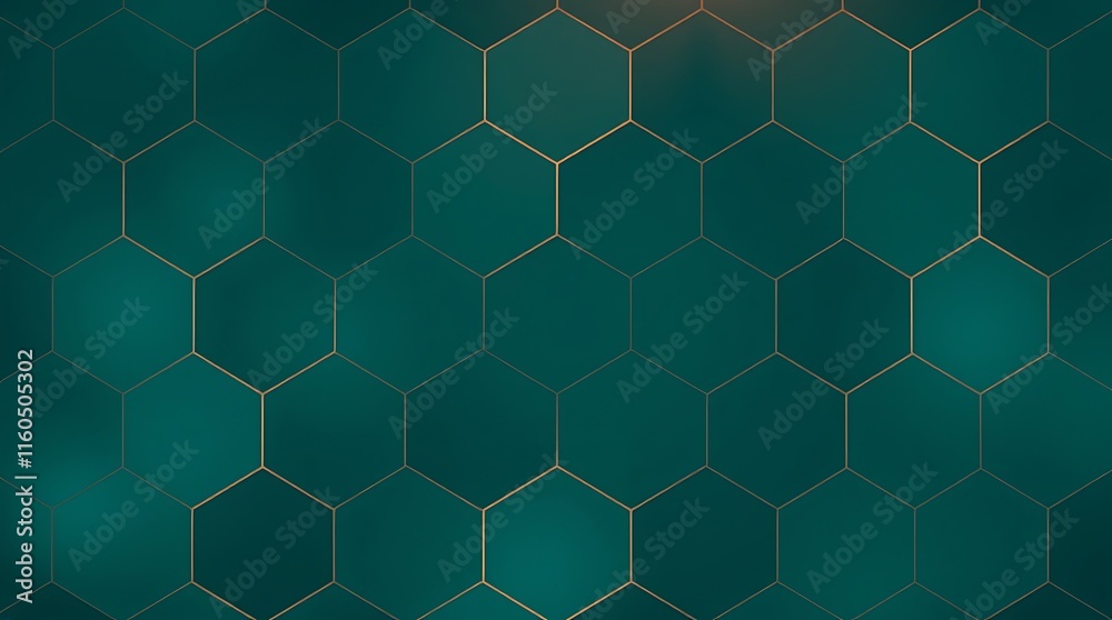 Abstract Teal Hexagon Pattern: A sophisticated and elegant background, this image features a seamless pattern of teal hexagons with subtle gold outlines. Abstract Teal Hexagon Pattern: A sophisticated and elegant background, this image features a seamless pattern of teal hexagons with subtle gold outlines.