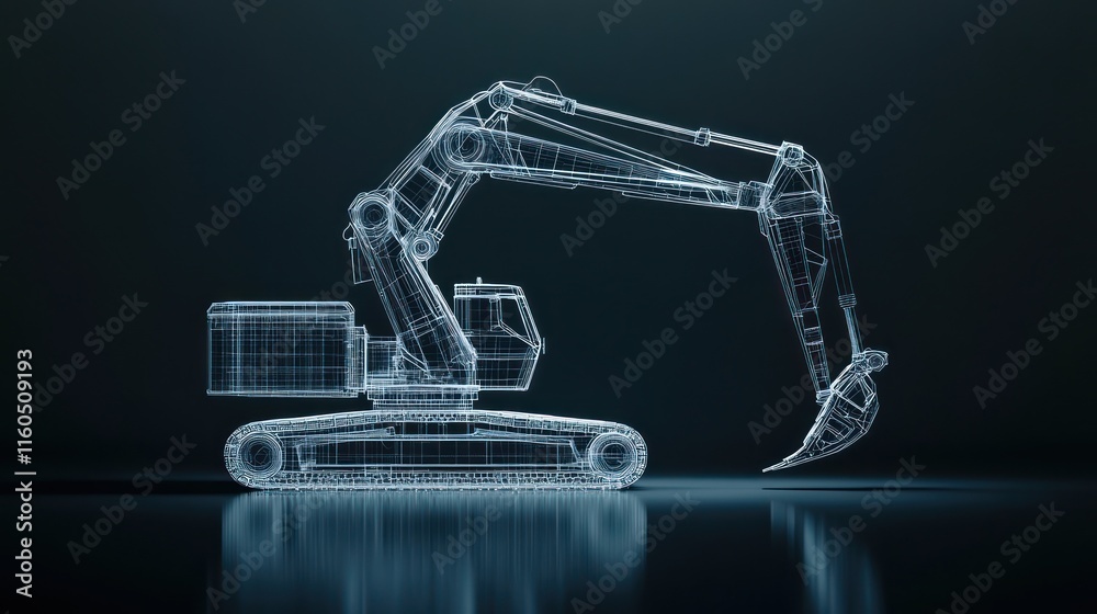 Wireframe model of an excavator on dark background. Wireframe model of an excavator on dark background.