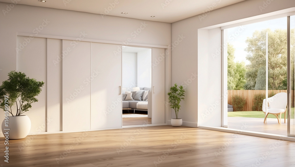 Fototapeta premium Rendered Image of an Unoccupied Space: A Generative AI Artwork of Minimalism