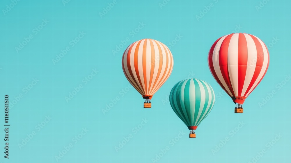 Emotional Value concept. Three colorful hot air balloons in a clear blue sky. Emotional Value concept. Three colorful hot air balloons in a clear blue sky.