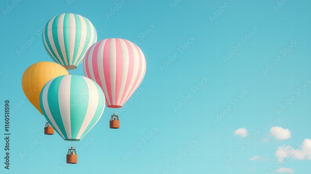 Emotional Value concept. Colorful hot air balloons floating in a clear blue sky. Emotional Value concept. Colorful hot air balloons floating in a clear blue sky.