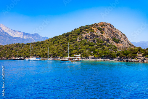 Fototapeta Naklejka Na Ścianę i Meble -  Boat at the Gemiler or St. Nicholas Island in Turkey