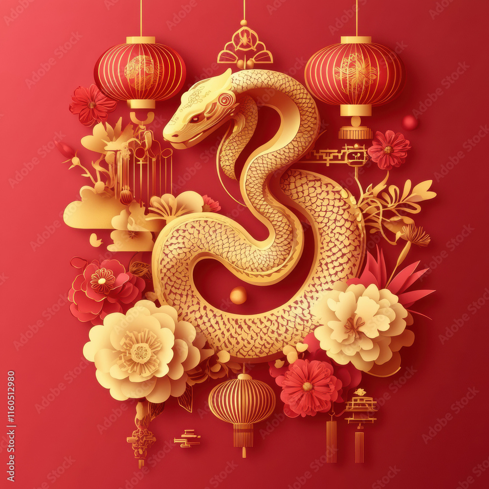 Fototapeta premium Golden Snake Illustration for Chinese New Year