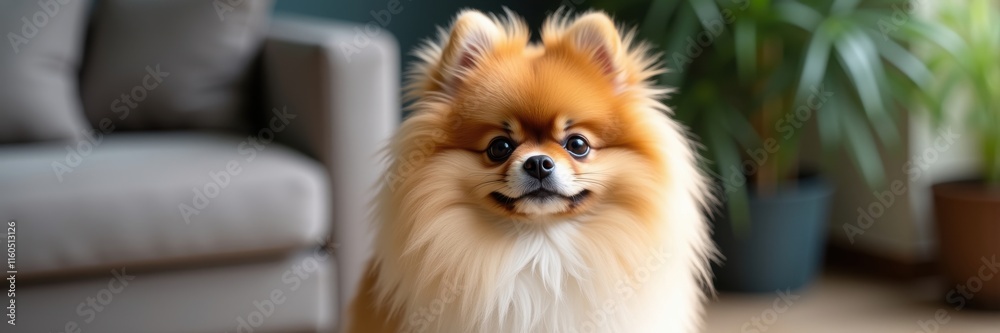 Adorable fluffy Pomeranian puppy with a sweet smile for pet lovers and cute dog designs Adorable fluffy Pomeranian puppy with a sweet smile for pet lovers and cute dog designs