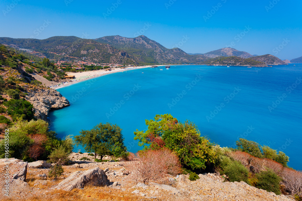 Naklejka premium Oludeniz beach aerial panoramic view in Turkey