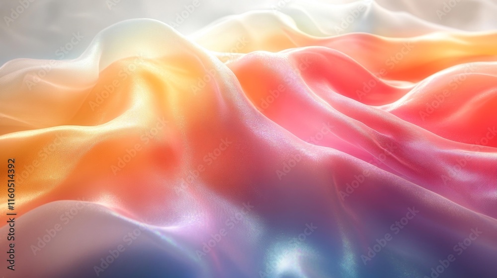 Obraz premium Abstract waves of soft pastel fabric with a holographic effect. Generative AI