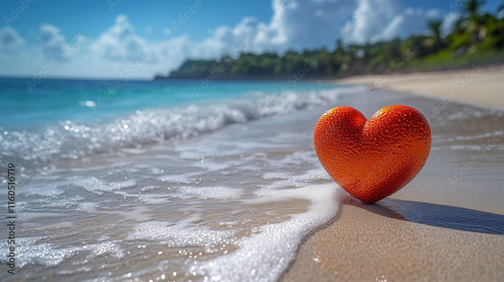 Fototapeta premium Red Heart Balloon in beach
