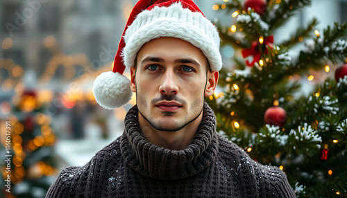 a handsome man with xmas tree photo