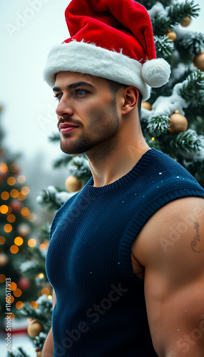 a handsome man with xmas tree photo