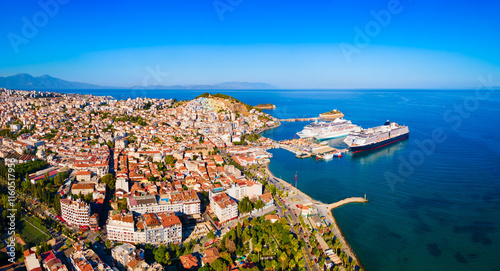 Kusadasi city aerial panoramic view in Aydin Province, Turkey