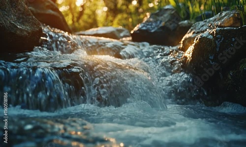 Wallpaper Mural A serene stream flows over rocks, illuminated by soft sunlight filtering through foliage. Torontodigital.ca
