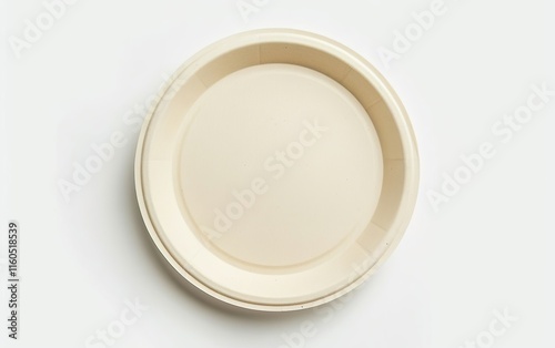 Biodegradable plate mockup isolated on white background. Compostable, eco friendly materials concept, conscious, sustainable, organic, natural, green, renewable, environmentally safe, decomposable