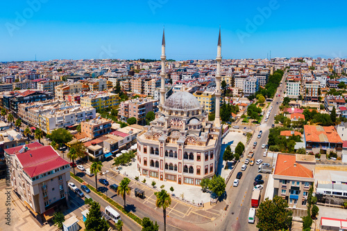 Didim Cental Mosque aerial panoramic view in Turkey photo