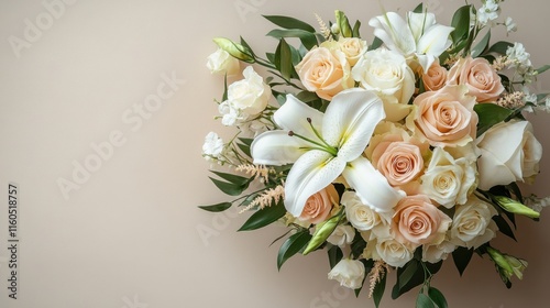 Wallpaper Mural White lilies and pink roses on taupe background with diffused light Torontodigital.ca