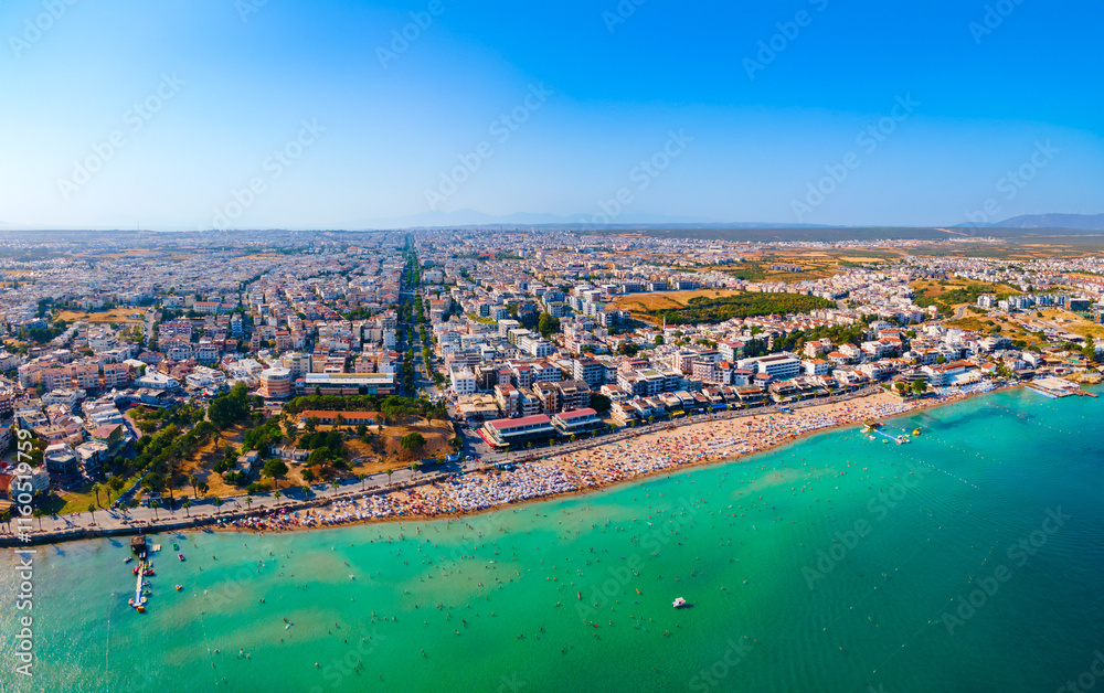Didim city beach aerial panoramic view in Turkey