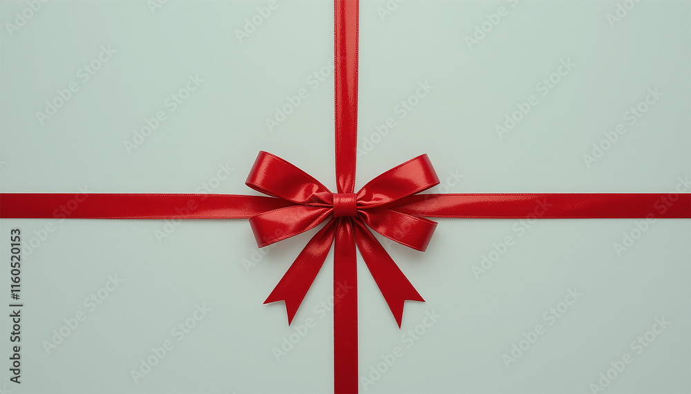 A red ribbon elegantly tied around a beautifully wrapped gift box A red ribbon elegantly tied around a beautifully wrapped gift box