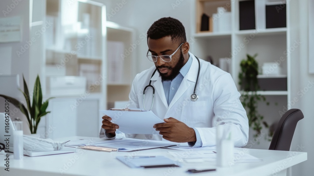A dentist seated at a desk reviewing patient charts in a sleek and organized workspace A dentist seated at a desk reviewing patient charts in a sleek and organized workspace