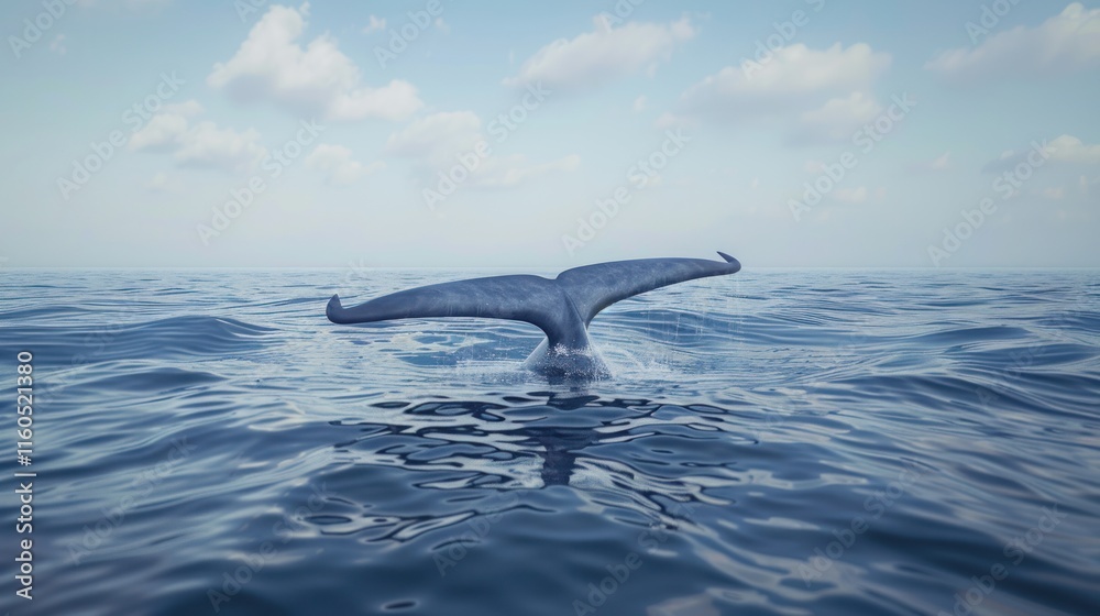Fototapeta premium Whale's tail fluke diving into ocean.