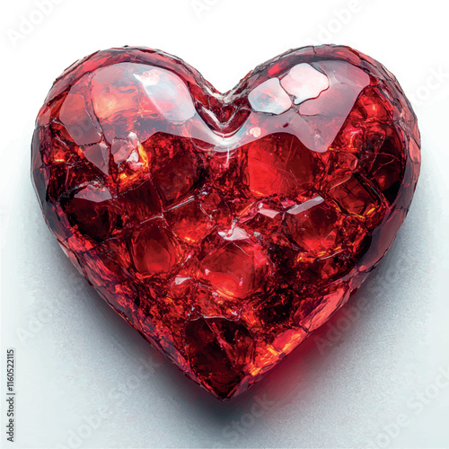 Red heart, love. Heart 3D illustration. Precious red stone in the shape of a heart. Glass heart symbol of love. Valentine's day, wedding.	