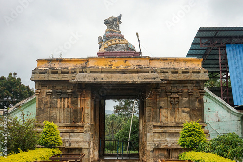 India, Karnataka, an old 4000 year old Someswara swamy temple, Shivanasamudra with Nandi on top photo