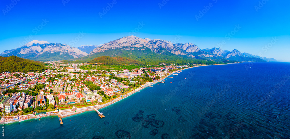 Naklejka premium Kemer city beach aerial panoramic view, Turkey