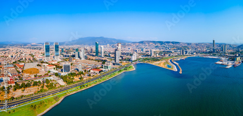 Bayrakli business district aerial panoramic view in Izmir city