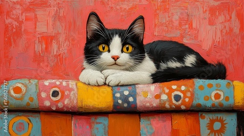 Colorful Cat Portrait on Abstract Background. Generative AI photo