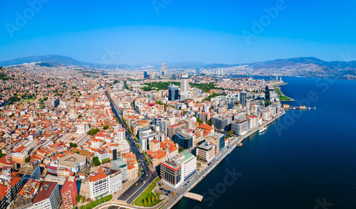 Izmir city centre aerial panoramic view in Turkey photo