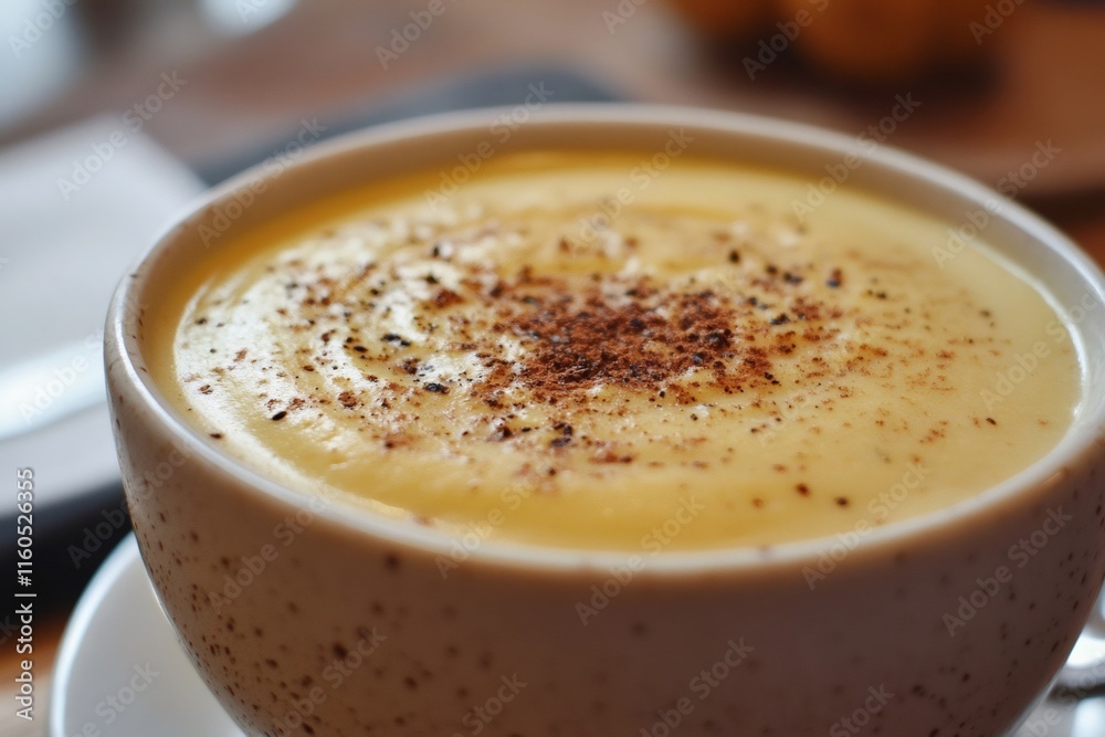 Creamy polenta sprinkled with cinnamon in rustic bowl Creamy polenta sprinkled with cinnamon in rustic bowl