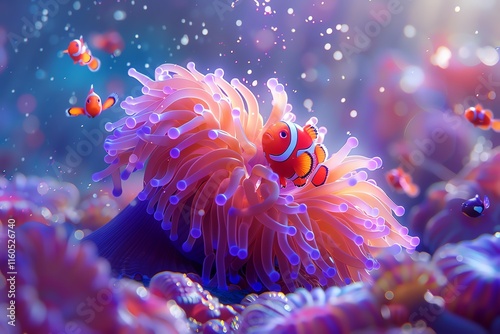Clownfish in vibrant sea anemone.