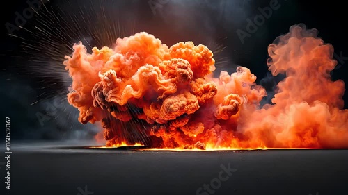 Fiery Explosion with Thick Orange Smoke Rising Dramatically in a Dark Environment

 photo