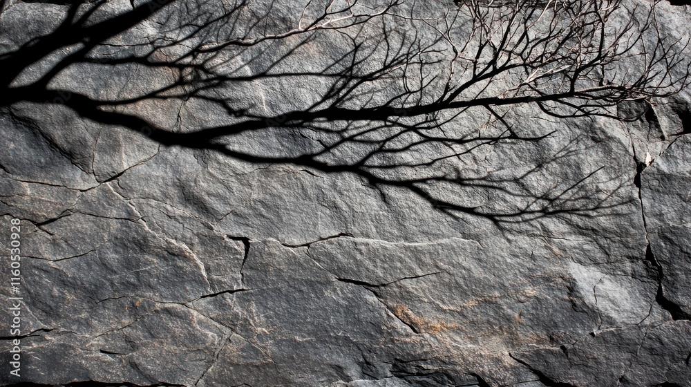 Tranquil nature scene, tree's shadow on a majestic rock formation Tranquil nature scene, tree's shadow on a majestic rock formation
