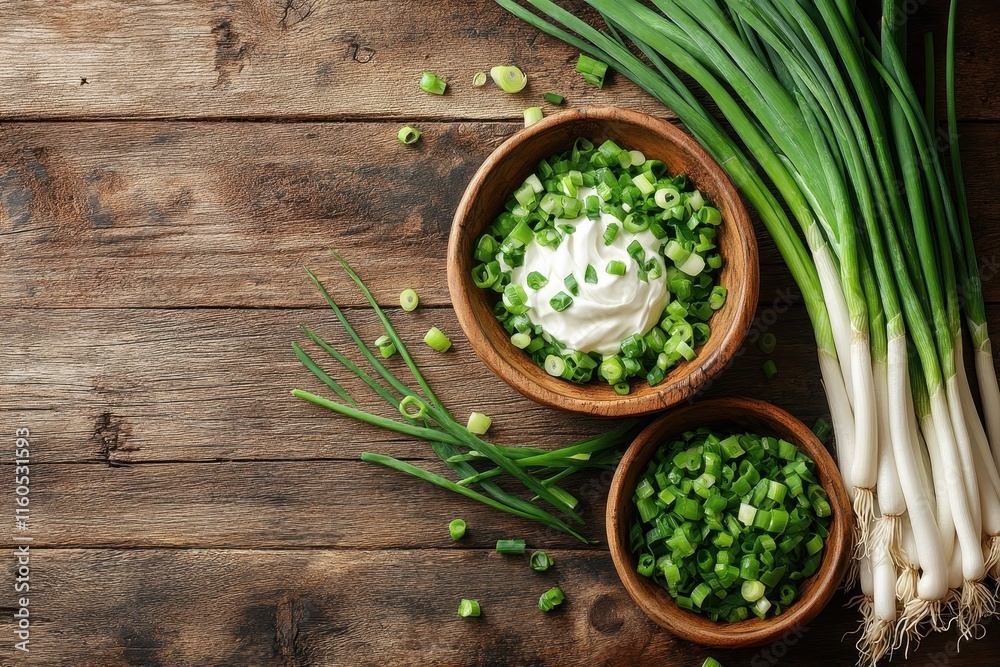 Fresh green onions with sour cream dip. Perfect for recipe blogs, food websites, or culinary publications. Fresh green onions with sour cream dip. Perfect for recipe blogs, food websites, or culinary publications.
